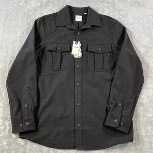 ROWM Flannel Shirt Men Sz Medium Gray Military‎ Pockets Casual Preppy Minimalist